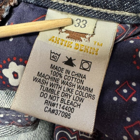 Antik Jeans Mens 33 Actual 34x30 Embroidered Pocket Brown Stitching Button Fly - Picture 3 of 14